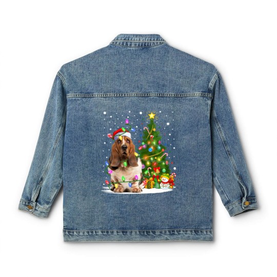 Discover Dog Basset Hound Lighting Xmas Tree Santa Basset Hound Dog Christmas Classic Women's Denim Jackets