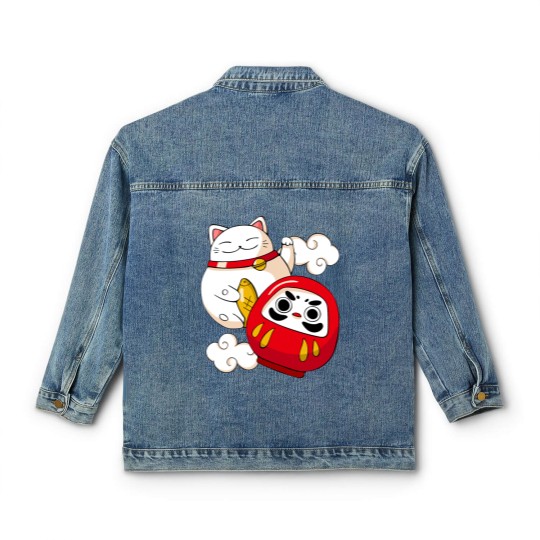 Discover Maneki Neko Lucky Cat Japanese Daruma Doll Kawaii Classic Women's Denim Jackets