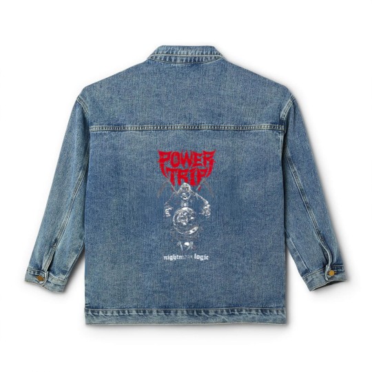 Discover Power Trip Short Sleeve Classic Women's Denim Jackets, Vintage Power Trip Classic Women's Denim Jackets, Retro Power Trip Classic Women's Denim Jackets