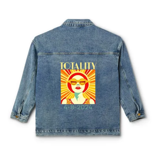 Discover Solar Eclipse Classic Women's Denim Jackets April 8 2024, Totality Eclipse Classic Women's Denim Jackets 4-8-24, Art Deco Solar Eclipse Classic Women's Denim Jackets