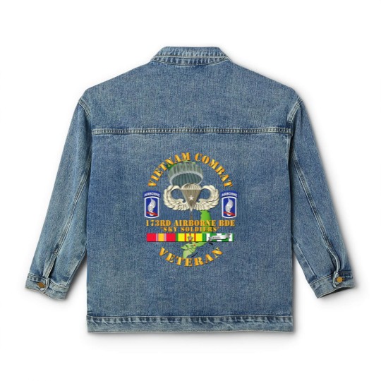 Discover Vietnam Combat Infantry Veteran w 173rd Airborne Bde SSI V1 Classic Women's Denim Jackets