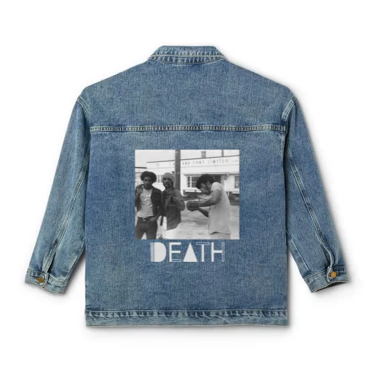 Discover Death - proto-punk band from Detroit White Letters Logo Classic Women's Denim Jackets