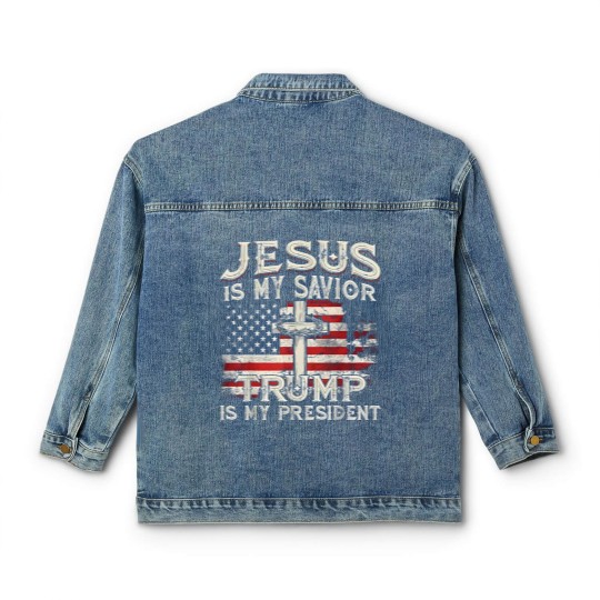 Discover Jesus Is My Savior Trump Is My President American Flag Classic Women's Denim Jackets