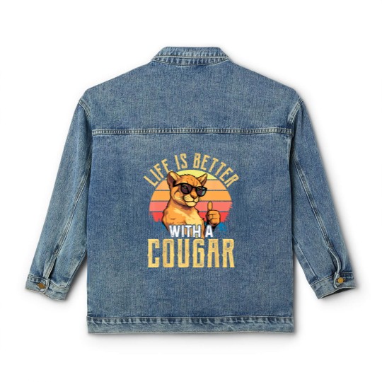 Discover life is better with a cougar funny cougars t Classic Women's Denim Jackets