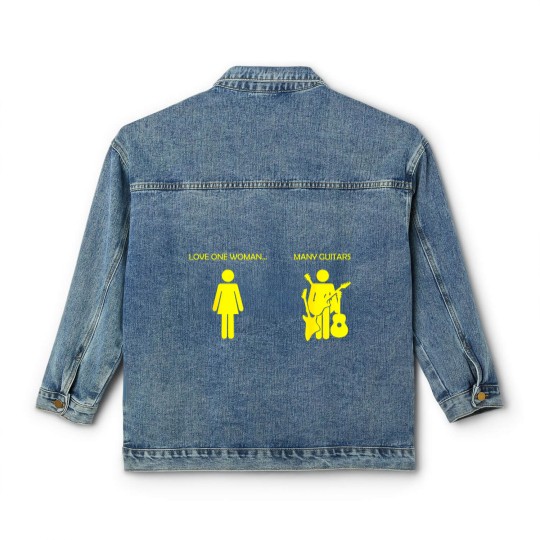 Discover love one woman many guitars funny Classic Women's Denim Jackets
