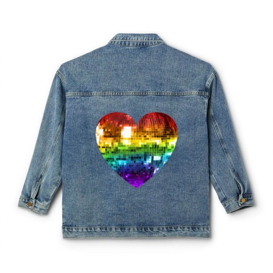 Discover Rainbow Disco Ball Heart  Classic Classic Women's Denim Jackets
