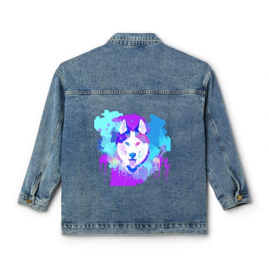 Discover Husky Artwork Husky Dog Watercolor, Husky Artwork, Husky apparel, Colorful Husky Classic Women's Denim Jackets