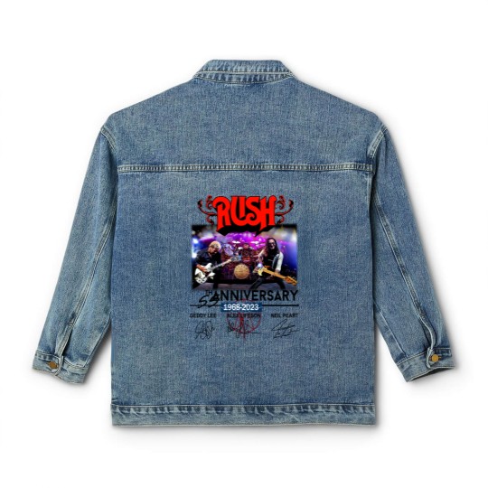 Discover New 55 Years RUSH Band 1968-2023 Signatures Classic Women's Denim Jackets