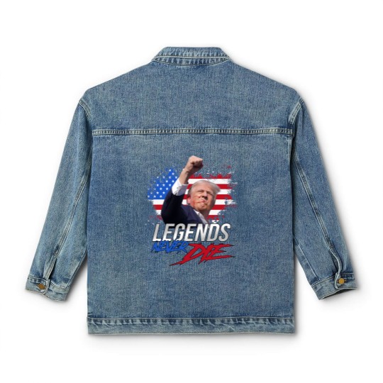 Discover Trump Legends Never Die Dark Classic Women's Denim Jackets, Trump Fight 2024 Classic Women's Denim Jackets