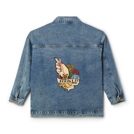 Discover Crochet Classic Women's Denim Jackets, Hooked, Crochet Gift, Crochet Gift Idea, Crochet Love, Crochet Lover, Crochet Lover Gift, Funny Crochet Gift, CO228WM01