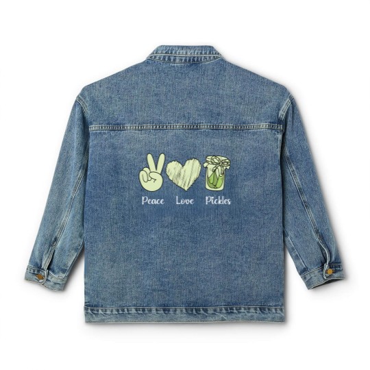 Discover Funny Pickle Classic Women's Denim Jackets, Peace Love Pickles Classic Women's Denim Jackets