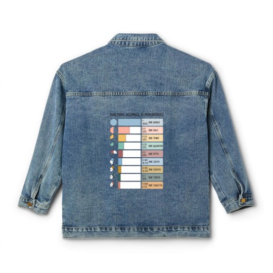 Discover Math Fraction Wheels Decimals and Percentages Educational Art in Muted Boho Rainbow Colors for Kid Classic Women's Denim Jackets