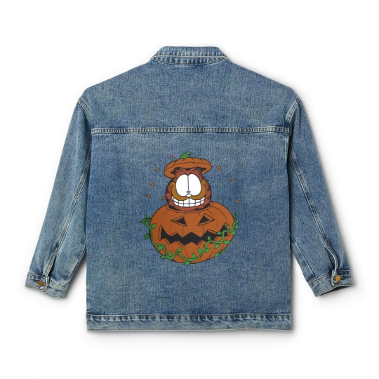 Discover Halloween Garfield Pumpkin Classic Women's Denim Jackets, Halloween Pumpkin Garfield Cat Classic Women's Denim Jackets