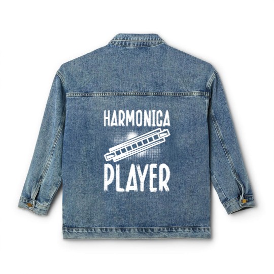 Discover Harmonica Player Design For French Harp Musician Harmonicist Classic Women's Denim Jackets
