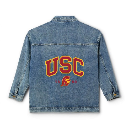 Discover usc curved block logo with cardinal gold trojan 1880 sweat Classic Women's Denim Jackets
