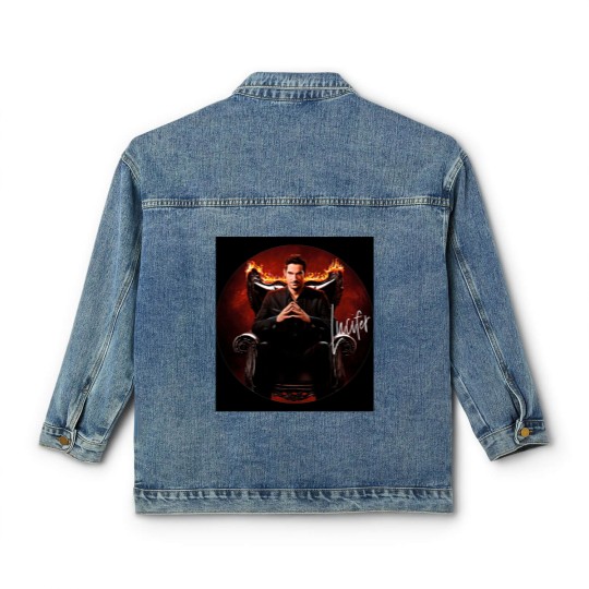 Discover Lucifer circle script photographic print Classic Women's Denim Jackets