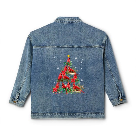 Discover Vintage Christmas Cardinal Birds Snowings Xmas Tree Lights Classic Women's Denim Jackets