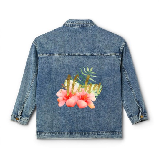 Discover Tropical Leaves Hibiscus Floral Watercolor Aloha Classic Women's Denim Jackets