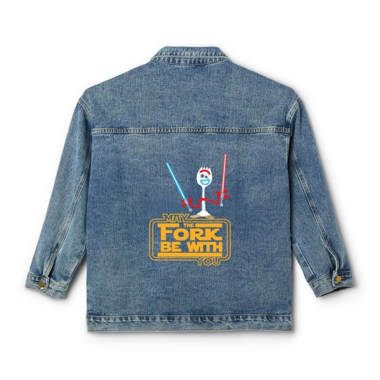 Discover Disneyyy Forky May The Fork Be With You Classic Women's Denim Jackets, toy stories Forky Classic Women's Denim Jackets