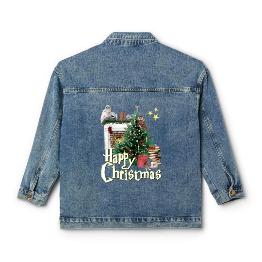Discover Hogwarts at Christmas Inspired Oversized Classic Women's Denim Jackets, Wizard School Christmas T, Unisex Classic Women's Denim Jackets