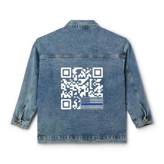 Discover BACK Print - Police Flag Trump Dance QR Code Comfort Colors Classic Women's Denim Jackets,  Republican Classic Women's Denim Jackets