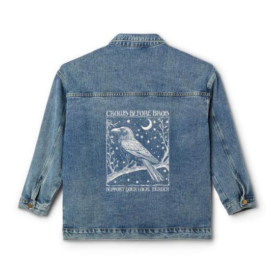 Discover Crows Before Bros Classic Women's Denim Jackets, Funny Halloween Classic Women's Denim Jackets, Punny Crow Classic Women's Denim Jackets