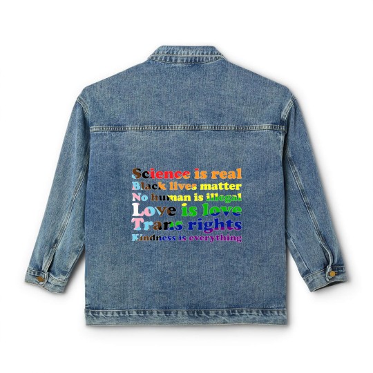 Discover Progress Pride Flag Science is real Black lives matter Love is love Classic Women's Denim Jackets