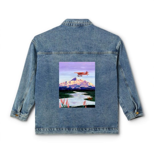 Discover Denali Mountain Painting, K2 Aviation, Living Room Painting, Alaska Mountain, Gift for Pilot, Scott Classic Women's Denim Jackets