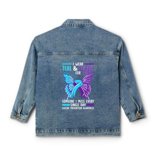 Discover Teal And Purple Ribbon Suicide Prevention Awarenes Classic Women's Denim Jackets