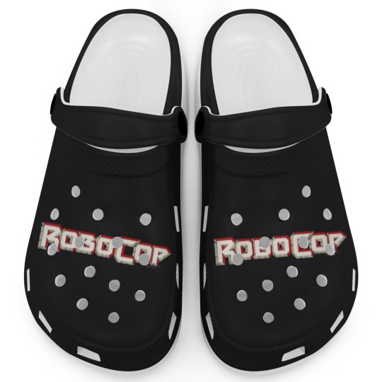 Discover robocop beige and red block ter movie logo premium Clogs