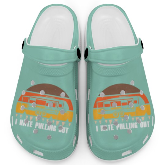 Discover Funny Camping I Hate Pulling Out Retro Sunset Pull Clogs