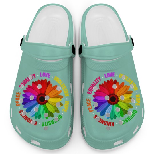 Discover Kindness Peace Equality Love Inclusion Hope Diversity Clogs