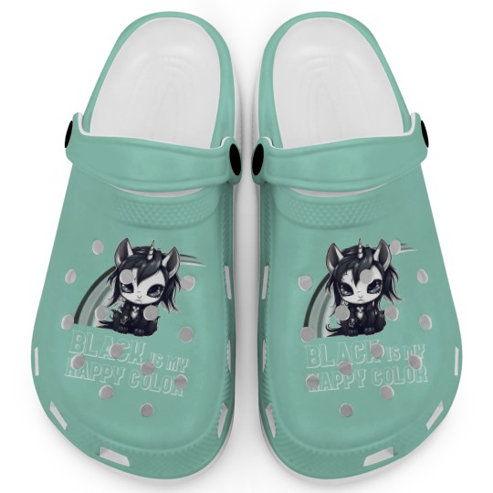 Discover black is my happy color goth girl emo gothic unicorn Clogs