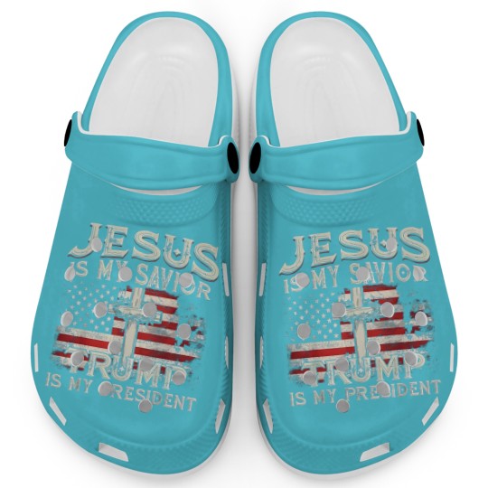Discover Jesus Is My Savior Trump Is My President American Flag Clogs
