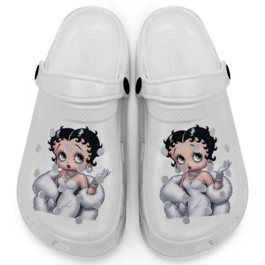 Discover Elegant Betty Boop in White Dress Fitted Scoop Clogs