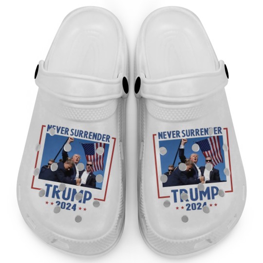 Discover Never Surrender Trump 2024 Clogs - Shooting & Assassination Design