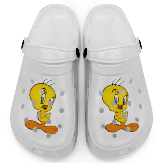 Discover Vintage 90s Warner Bros Tweety Bird Clogs XL White Crewneck