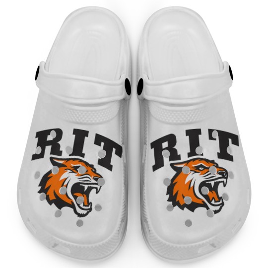 Discover rochester institute of technology rit tiger stacked logo Clogs