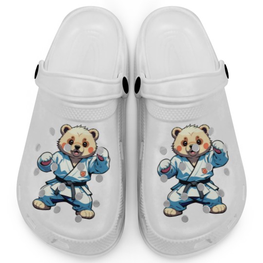 Discover AI Generated Karate Bear Cartoon Illustration Clogs