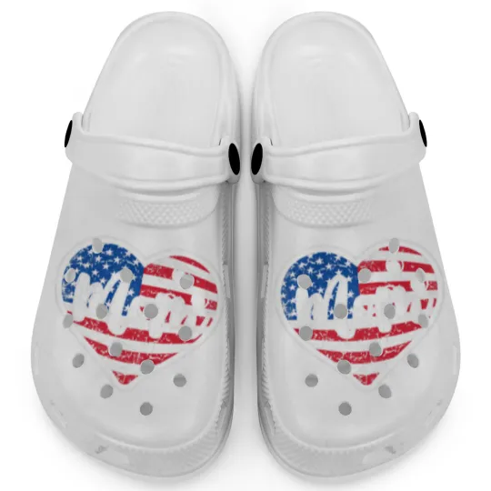 Discover Womens Distressed American Flag Heart Bowling Clogs