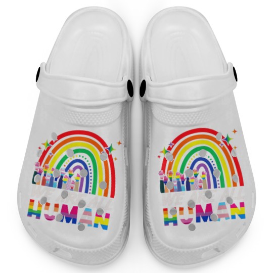 Discover We Are All Human Proud LGBT Rainbow Flag Inspirati Clogs