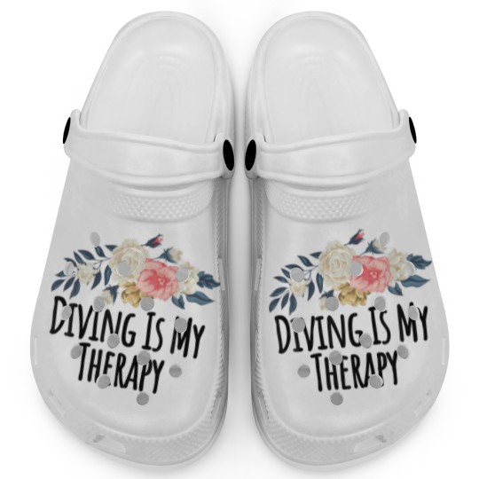 Discover Floral Flowers, Diving Is My Therapy Funny Floral Clogs