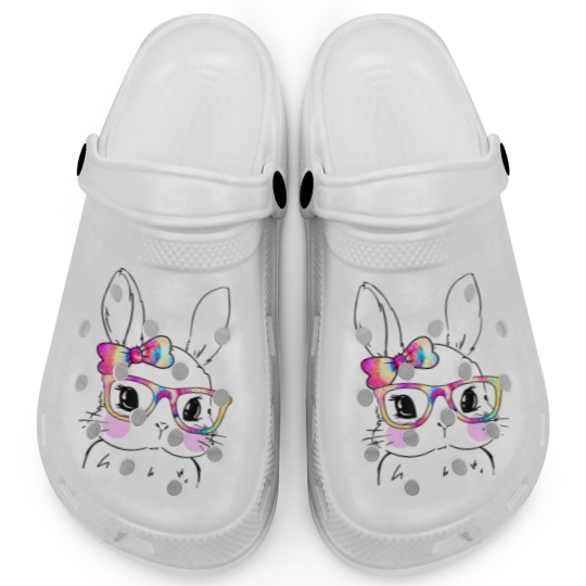 Discover Cute Bunny Rabbit Face Tie Dye Glasses Girl Happy Clogs