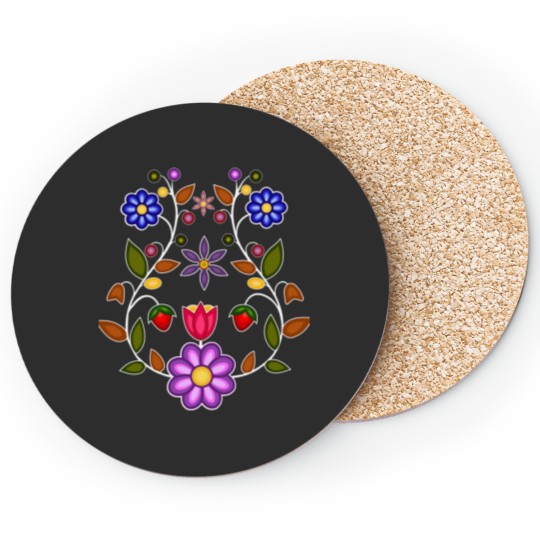 Discover Ojibwe Flowers, Colored Anishinaabe Floral Pattern. Coasters