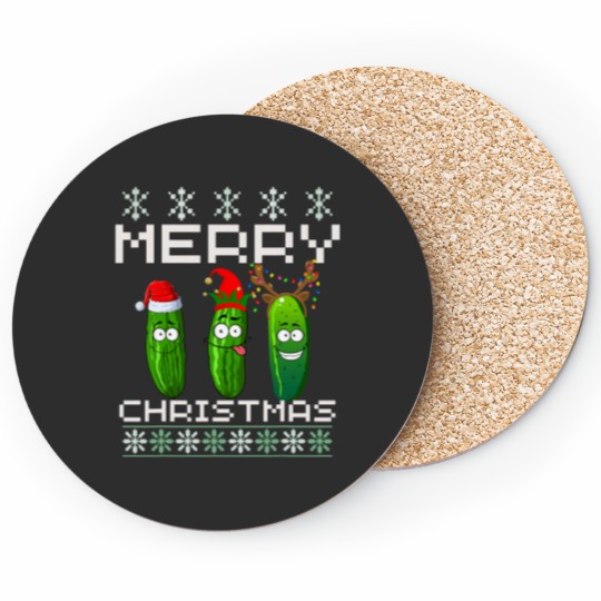 Discover Pickle Lover Xmas Lighting Santa Ugly Pickle Coasters