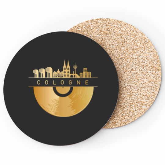 Discover Cologne Skyline DJ Vintage Record Coaster