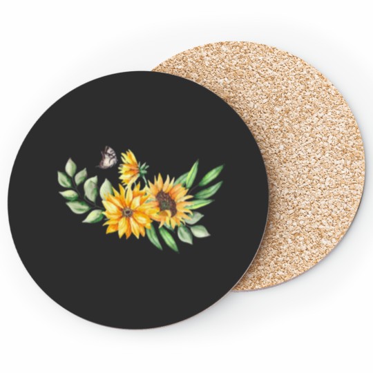 Discover Funny Sunflower Butterflies Dreams Monarchs Natural Coasters