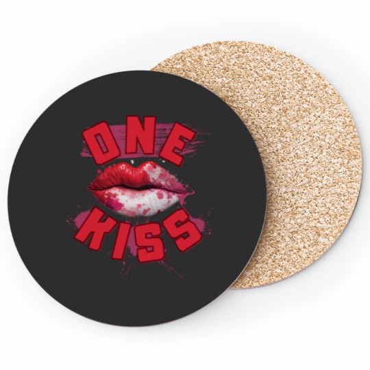 Discover Red-pink Lips One Kisss Coasters