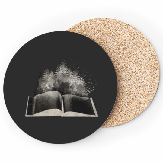 Discover book black and white Coasters
