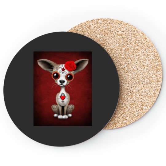 Discover Red Day of the Dead Sugar Skull Chihuahua Puppy Coasters